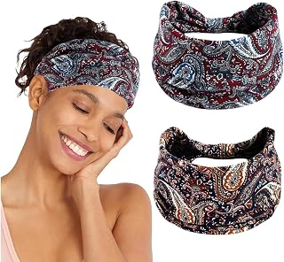 MAYCREATE® 2Pcs Fashion Sport Headbands for Women Moisture-Wicking Headbands Stretchy Pre-tie Running Hairbands Quick Drying Boho Stylish Sport Head Bands for Yoga, Jogging