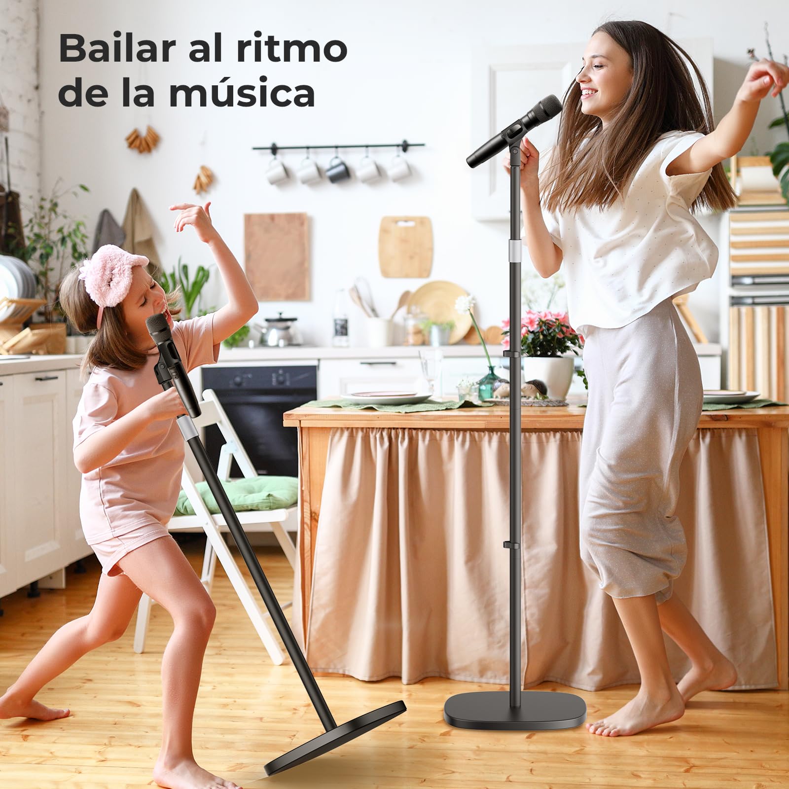 Soporte de Micrófono - Pie de Micro Universal con Base Ponderada Compacta + 2 Grapas Universales, Altura Ajustable de 55cm a 170cm para Karaoke en Casa, Actuaciones Callejeras y Escenarios
