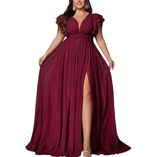Women's Plus Size Bridesmaid Dresses Chiffon Wedding Guest Summer Maxi Dress Elegant Prom Evening Party Cocktail Gown