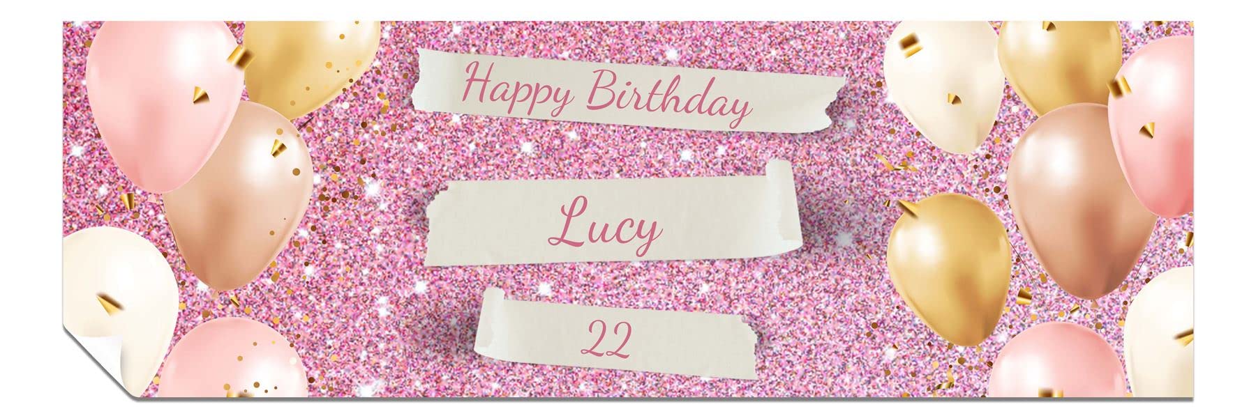 Personalised Birthday Banners - Happy Birthday Banners for Men & Women - HD Printed Banner Decorations for Him or Her - Party Wall Banner Pink & Sparkles 6ft x 2ft Large Banner