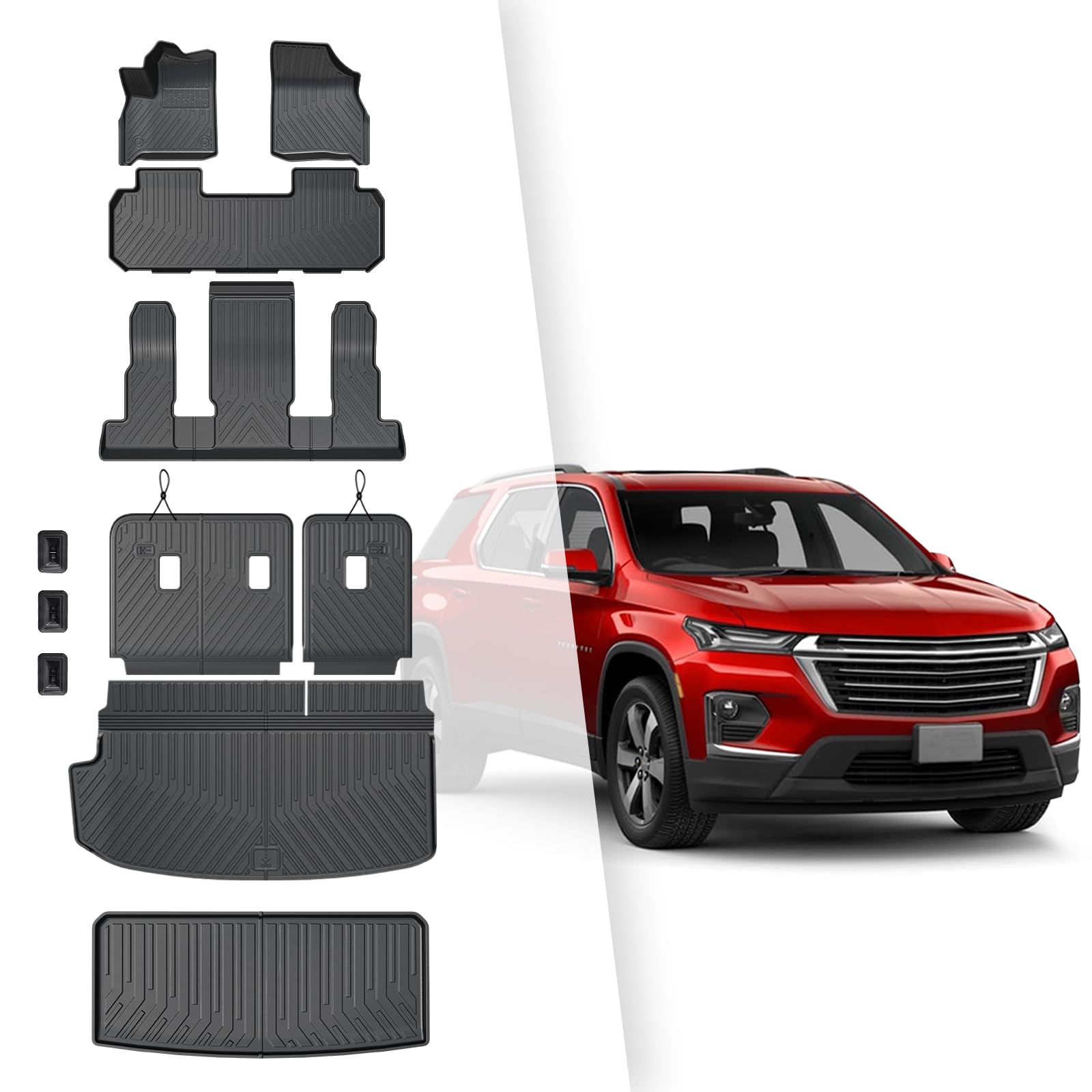 Floor Mats for 2018-2023 Chevy Traverse 7 Seats-All Weather Cargo Liner with Backrest Mat for Chevrolet Traverse Accessories 2022 2021 2020 2019
