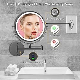 Rocollos 9 Wall Mounted Lighted Makeup Mirror, Large Double Sided 1X/10X Magnifying Mirror, 3 Color LED Vanity Mirror, Touch Dimmable 360 Swivel Light Up for Bathroom