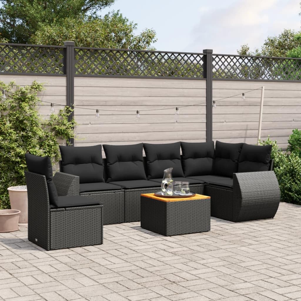 Pleciony rattan PE na taras i patio czarny 7 częściowy zestaw
