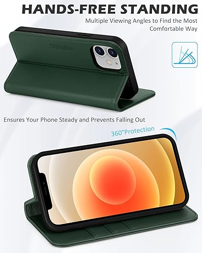 Miniatura 5 de SHIELDON - Funda para iPhone 1212 Pro, cuero genuino, cubierta magnética, tarjetero con bloqueo RFID, kickstand, funda protectora a prueba de