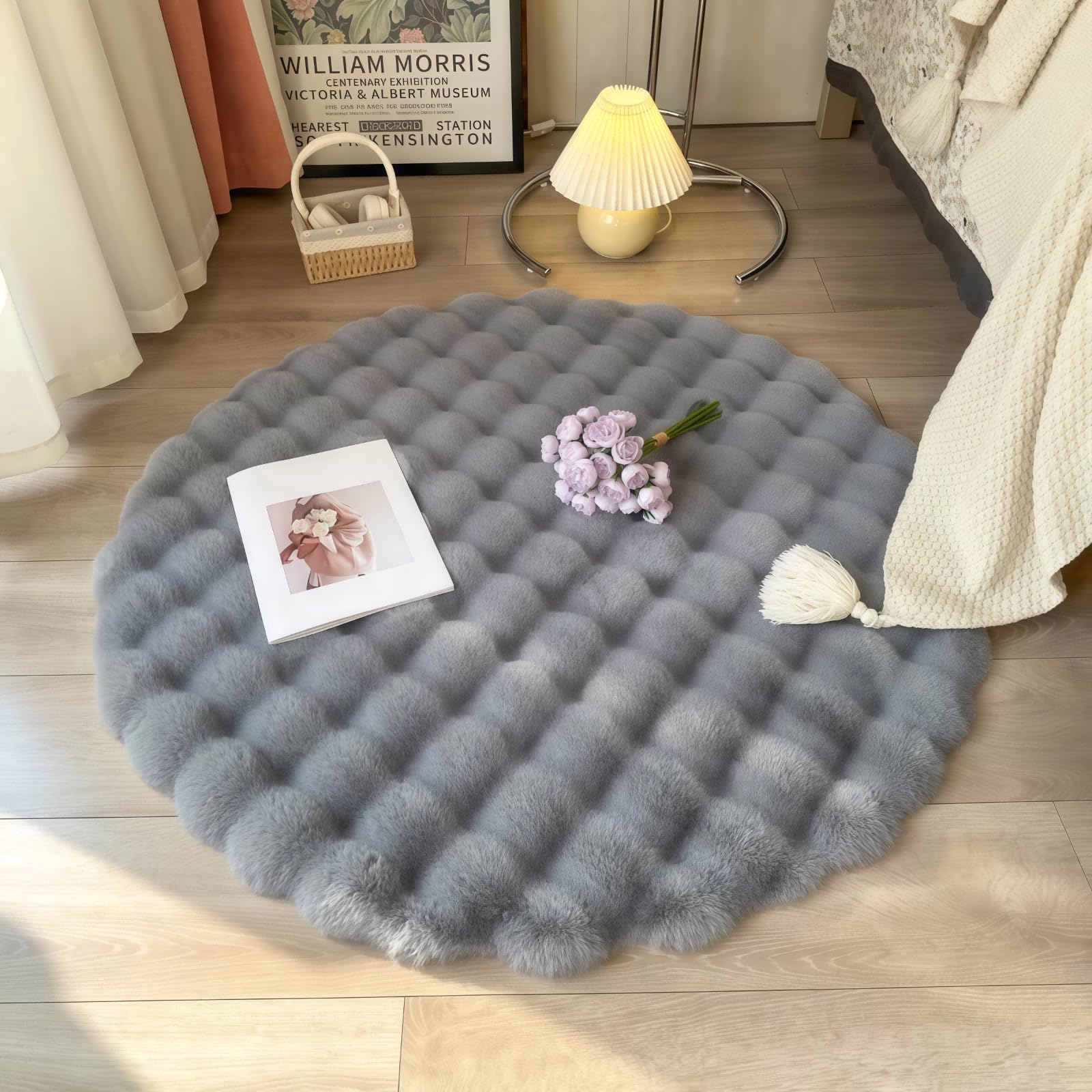 Tapis rond antiderapant lavable en fausse fourrure sans perte de poils