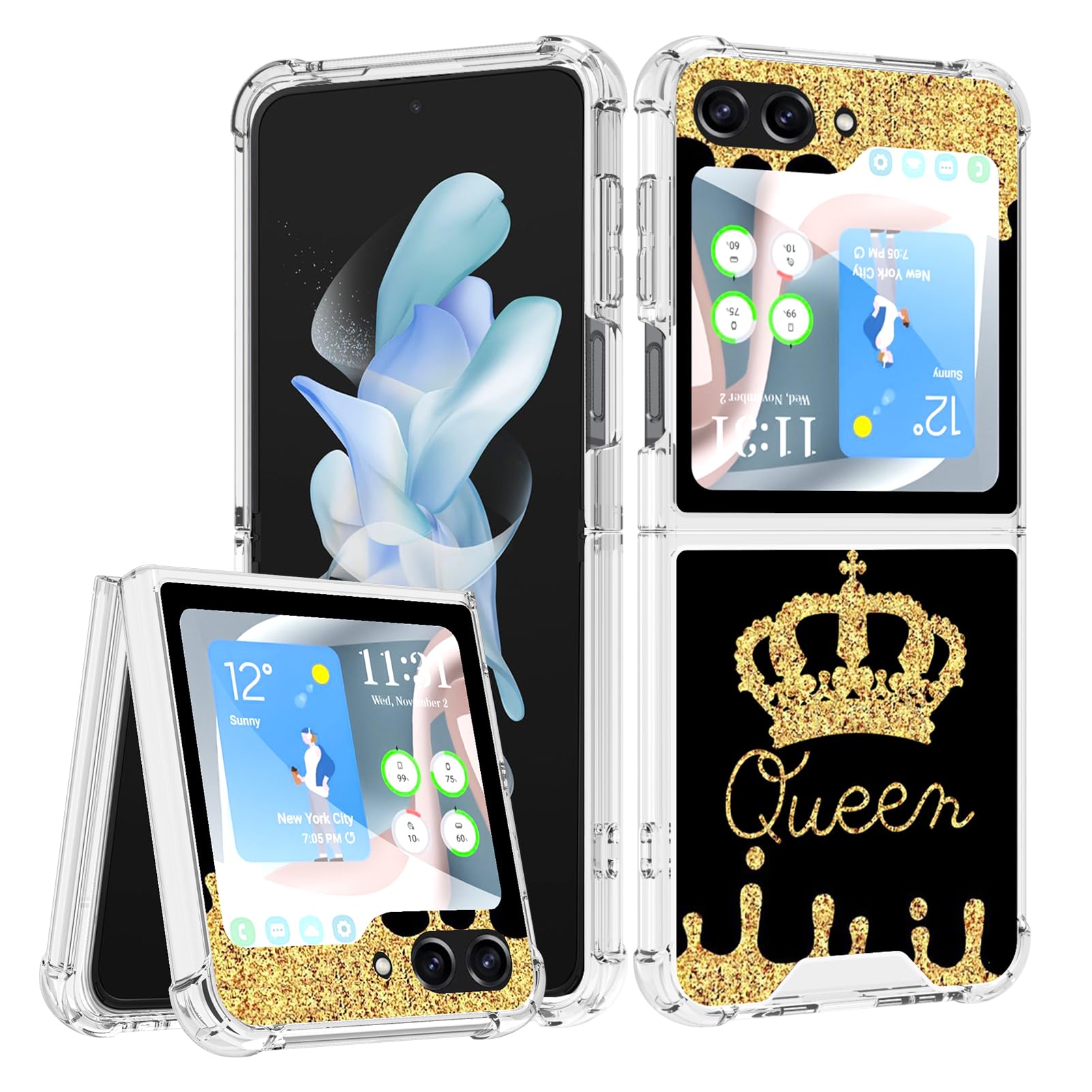 OOK Clear Case Compatible with Samsung Galaxy Z Flip5 5G, Queen Crown Flexible TPU Shockproof Anti-Scratch Bumper Transparent Cover for Galaxy Z Flip5 5G, for Women Men