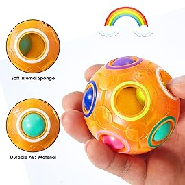 Vdealen Magic Rainbow Puzzle Ball, Fidget Ball Puzzle Brain Teaser Fidget Toy for Boys & Girls- Birthday Party Easter Valentines Christmas Stocking Stuffers for Kids Teen & Adults(Orange)