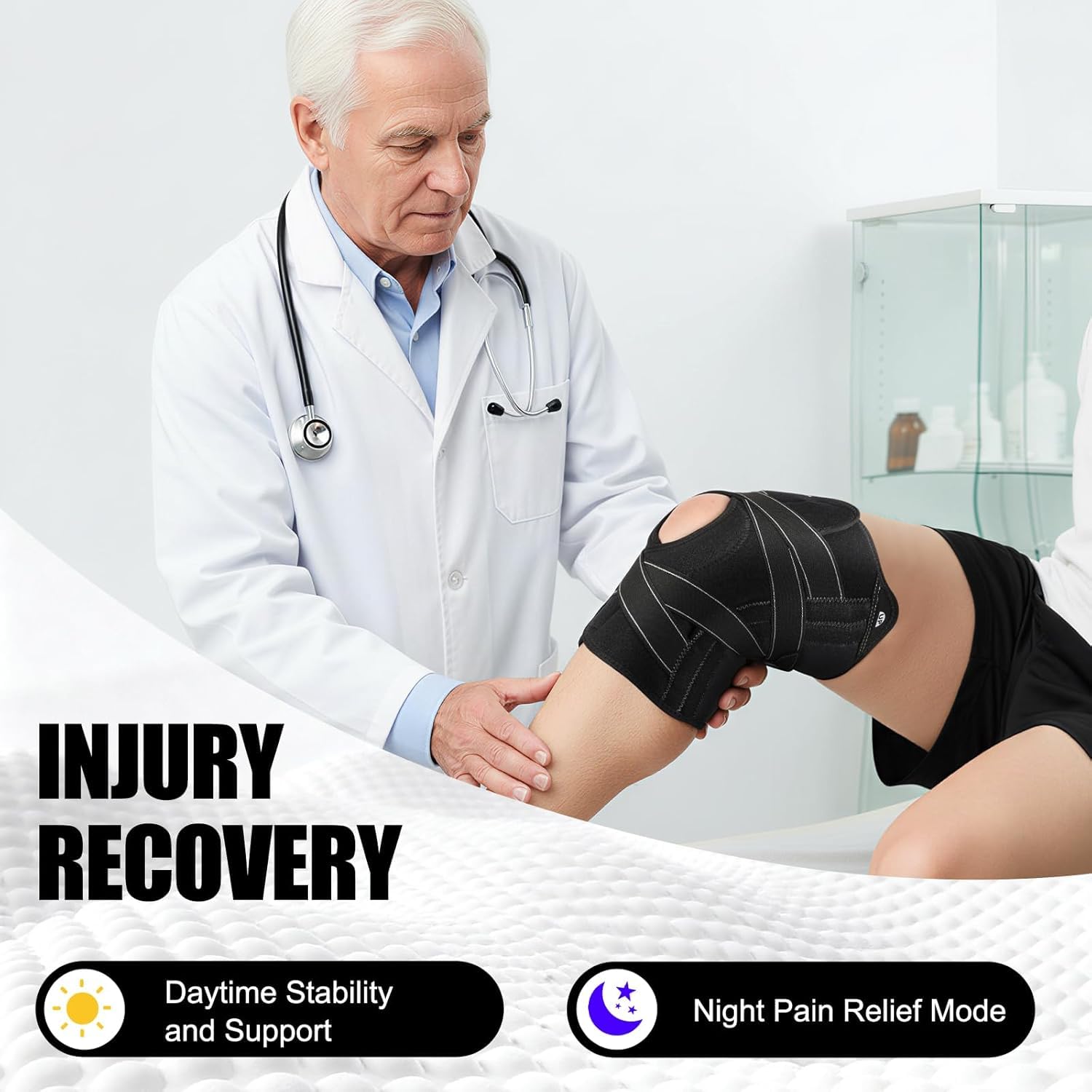 NEENCA Kniebandage für Damen Männ,Kompressions Kniestütze mit X-Straps Design-ACL, MCL, PCL,Meniskusriss & Arthritis,Stabilisierung des Gelenks mit seitlichen Stabilisatoren & Patella Gelpolstern
