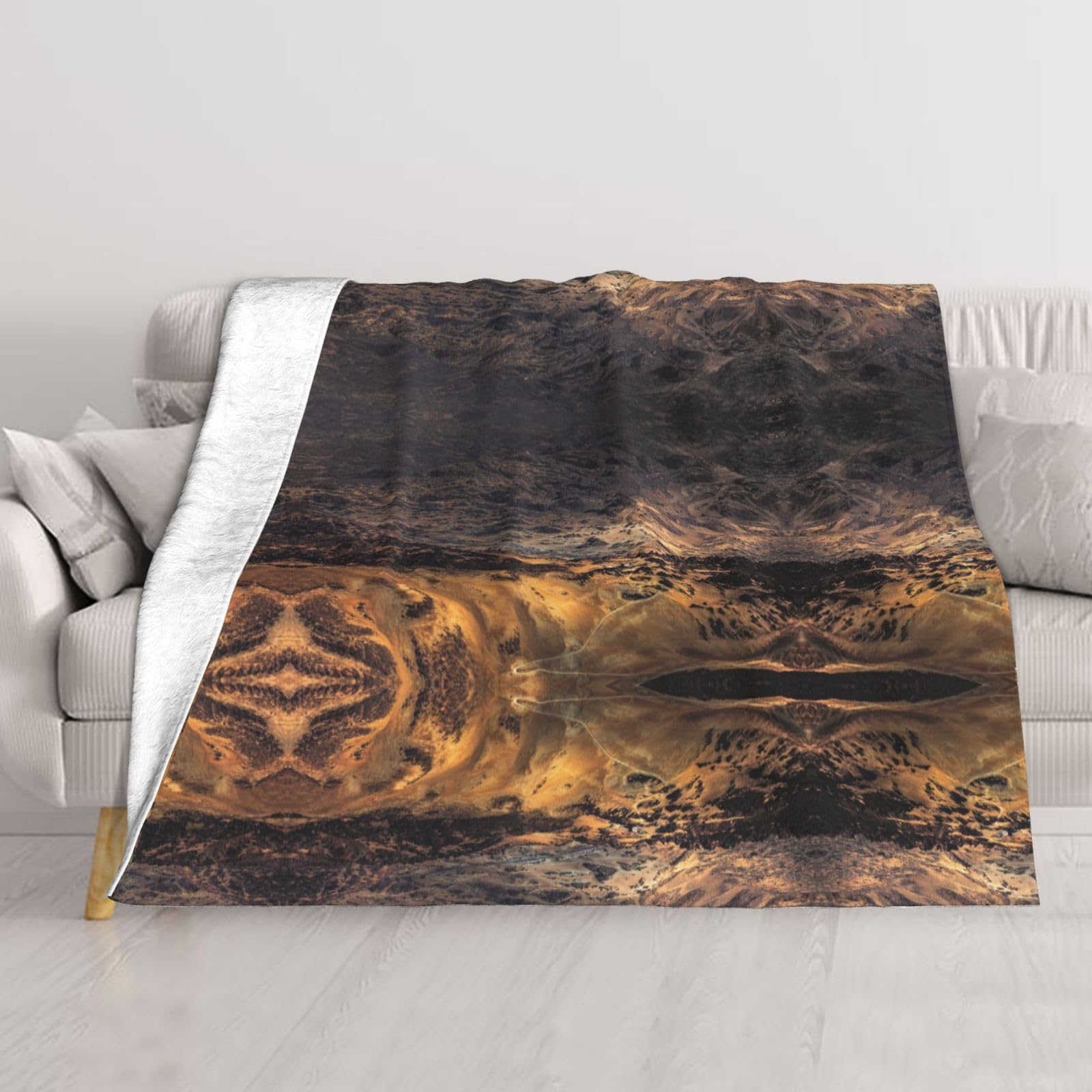 Couverture imprimée montagne marron en peluche réversible pour lit et canapé