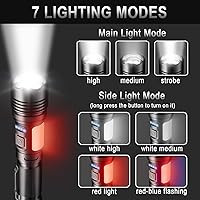 Vista 4 de Rechargeable LED Flashlights High Lumens, Super Bright Tactical Flashlight, 7 Modes with COB Work Light, Waterproof Powerful Magnet Handheld Flash