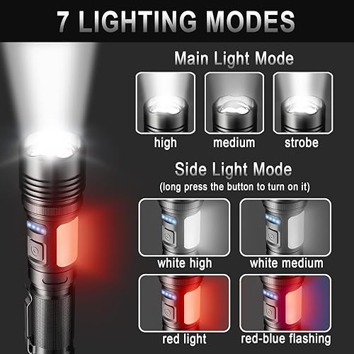 Miniatura 4 de Subleef Linterna LED recargable, lúmenes altos, 7 modos, impermeable, magnética, de mano, para emergencias al aire libre, senderismo, camping