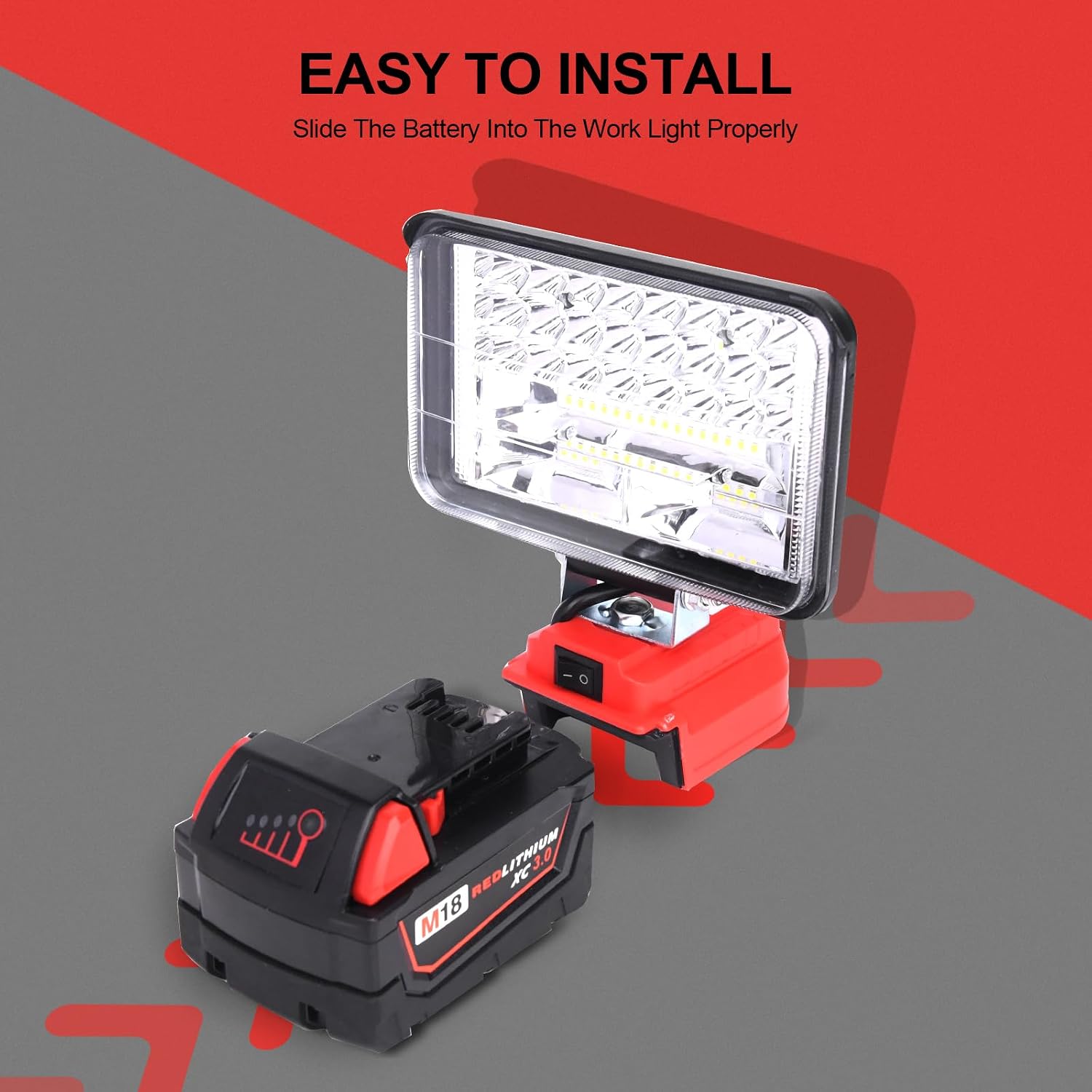 LED Work Light Compatible with Milwaukee 18V Battery, 5'' 80W 8000 Lumens Cordless Flood Lights Portable Work Light, USB and Type-C Charger Port for Camping, Emergency image 3