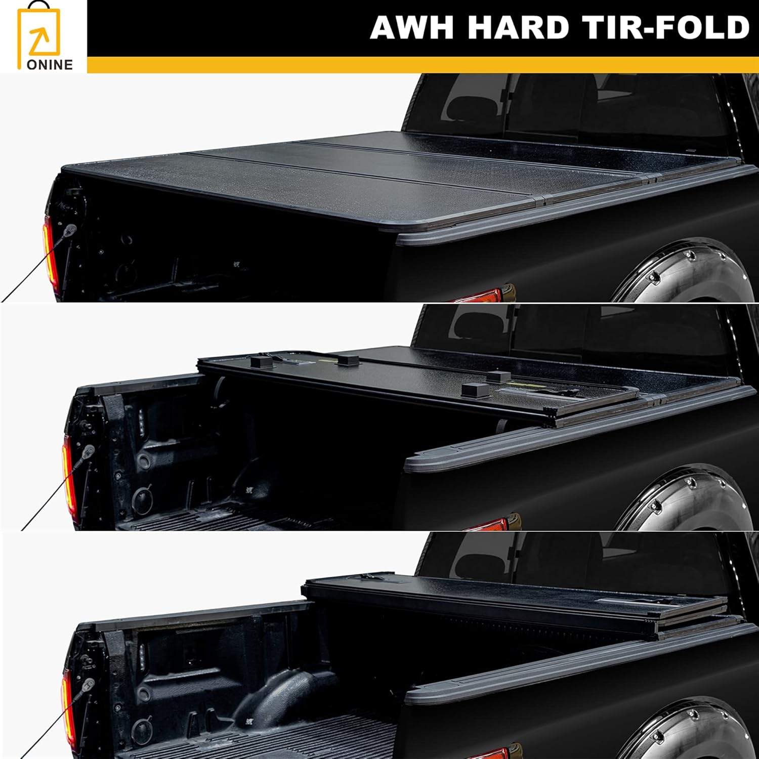 ONINE AWH Hard Tri-Fold Truck Bed Tonneau Cover Custom Fit 2015-2025 Ford F150 6.5ft Bed (78"), Styleside, All Weather