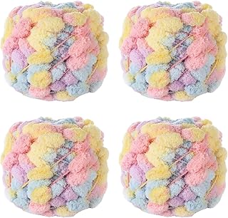 4 Balls Pom Bomb Yarn,100% Polyester Pomp-A-Doodle Jelly Bean POM-POM Ball Yarn for Crochet Knitting Blanket Mat Pet Nest 500g (Spun Sugar, L)