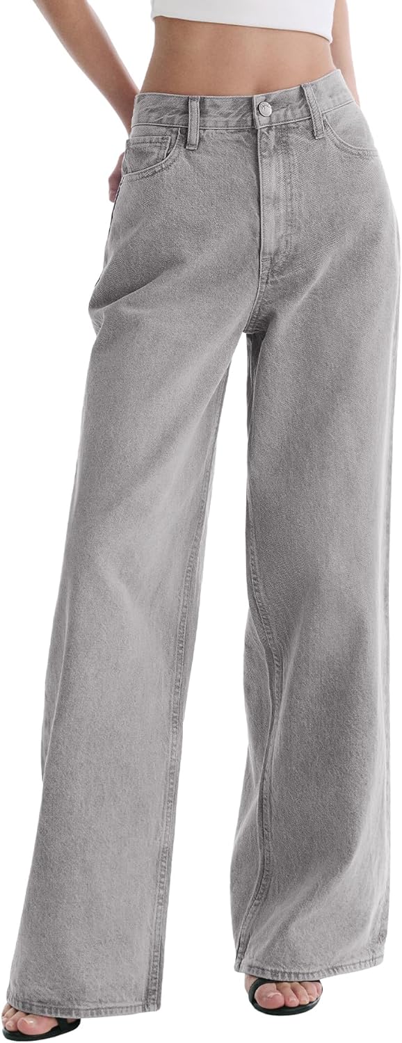 Women's Adjustable Wasit Wide Leg Jeans Baggy High Waisted Jeans Y2K Casual Trendy Denim Pants