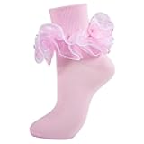 MKYSZLT Women Big Ruffle Ankle Socks Adult Fluffy 4-Layer Lace Frilly Socks Fold Cuff Cotton Fancy Ruffled Dress Bobby Sock