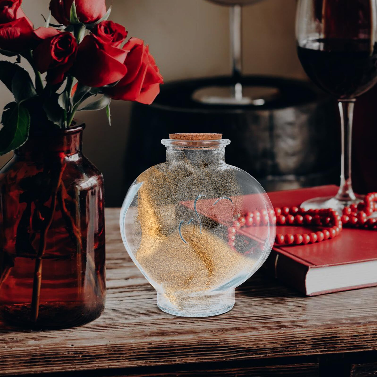 3 Stück Sandzeremonie Gläser mit Korken Kleine Herzflasche Schräges Fläschchen aus Glas Dekorative Hochzeitsvasen als Erinnerungsstück und Gastgeschenk