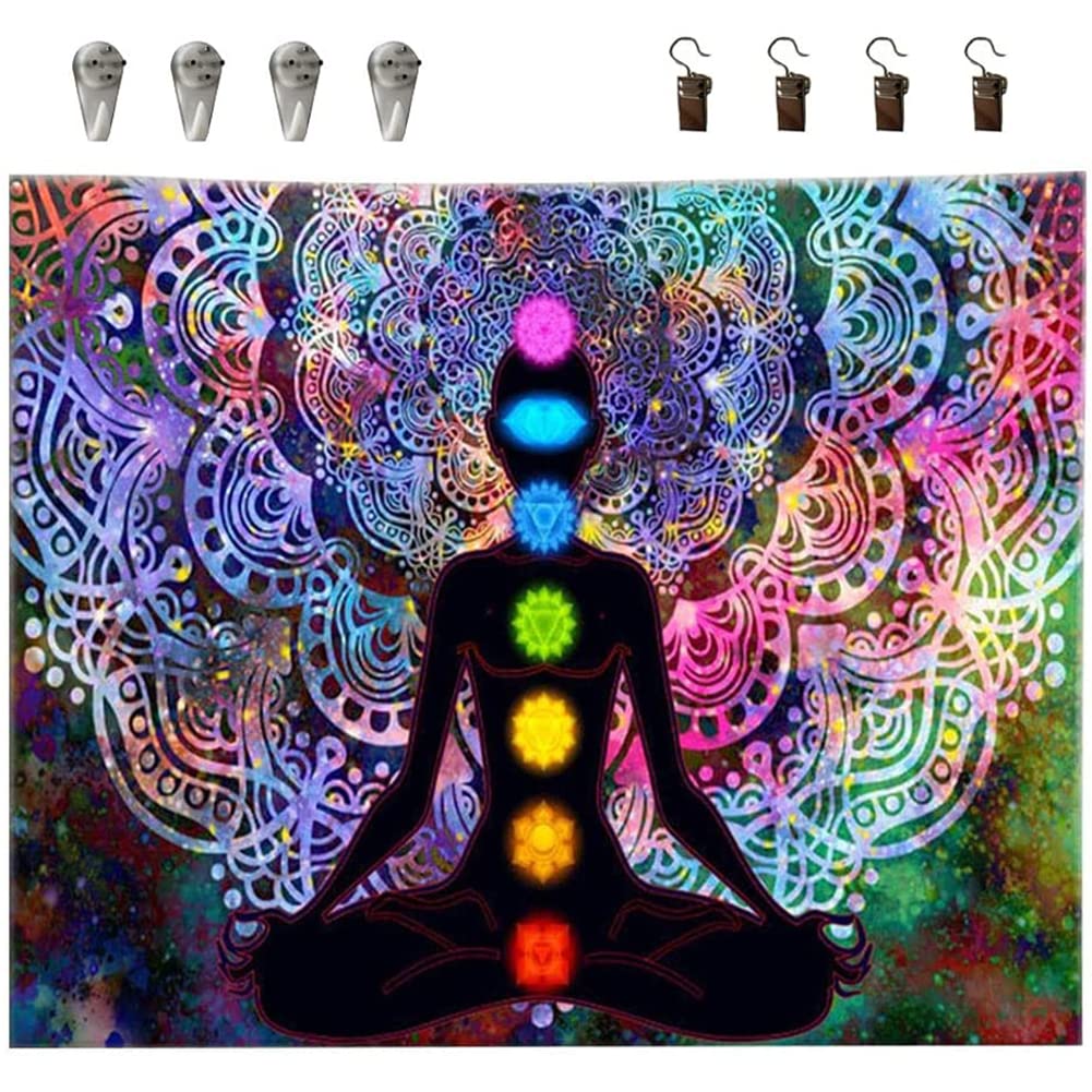 Ttbddm Multi-Coloured Indian Hippie Mandala Tapestry Yoga Meditation With 4 Clips And 4 Hooks For Study Bedroom Yoga Studio