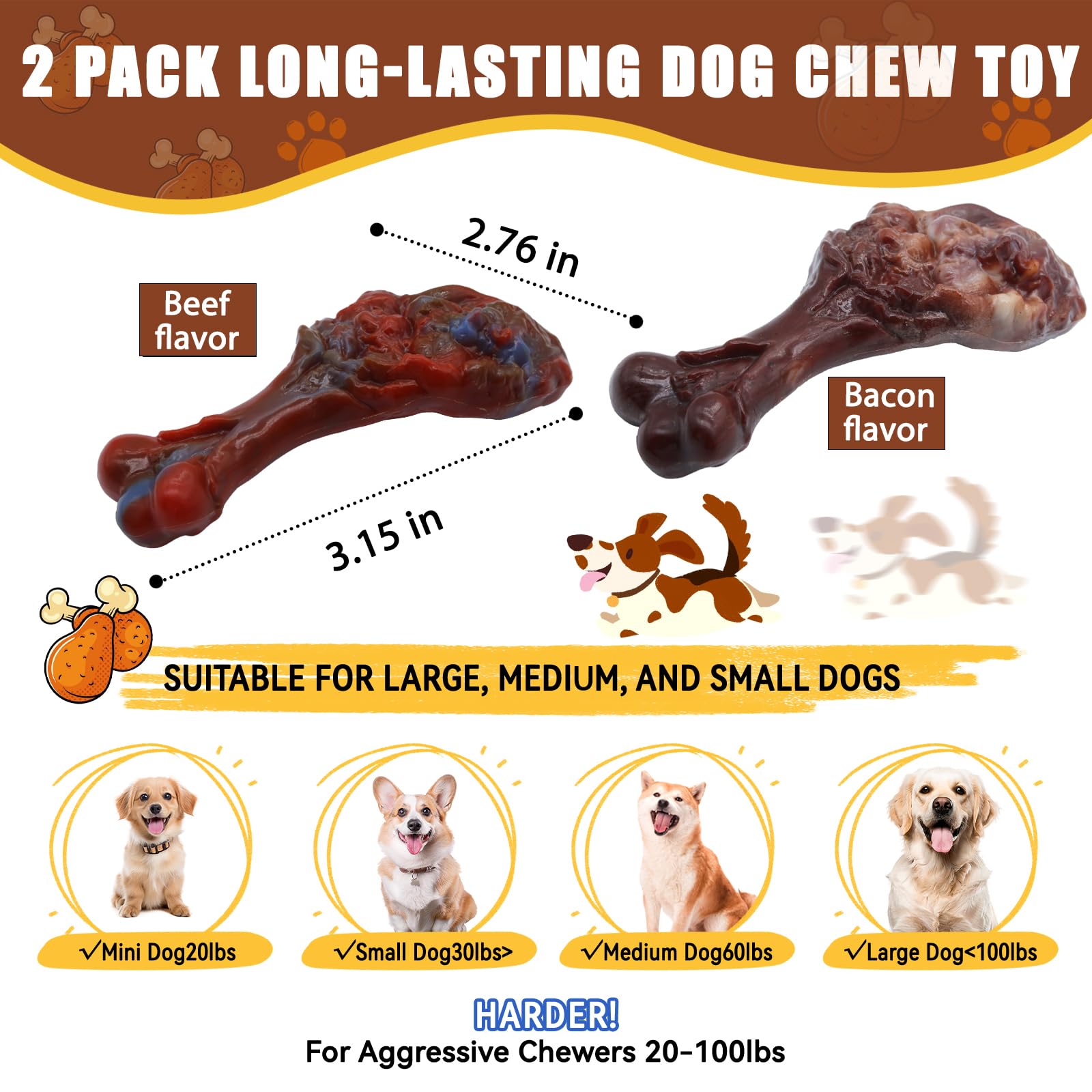 Dog Chew Toys for Aggressive Chewers 2 Pack Indestructible Dog Toy for for Medium/Large Breed - Image 2