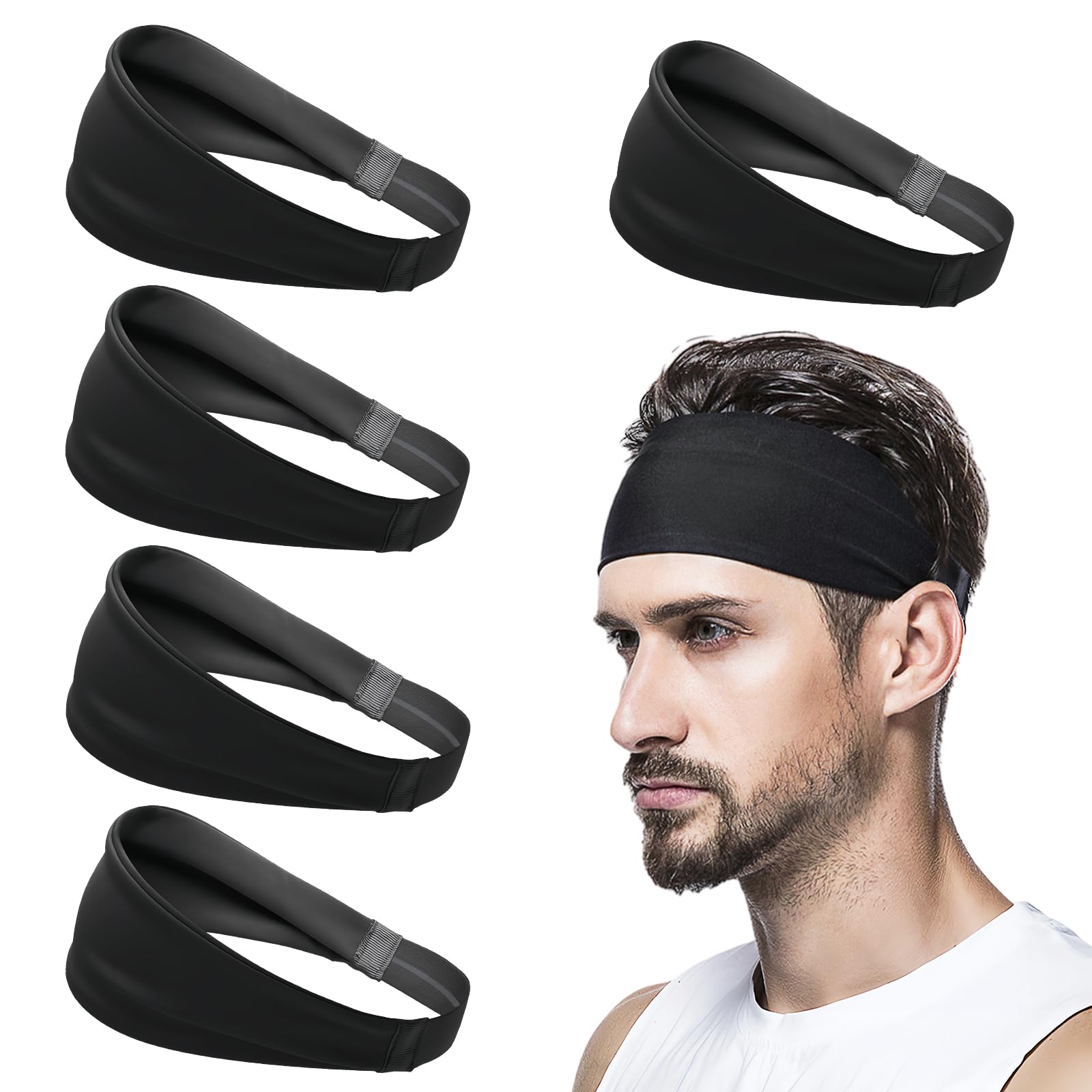 4 Pièces Bandeau Sport, Bandeau Cheveux Homme, Antidérapantes de Cheveux pour Femmes et Hommes, Élastiques Serre-tête de Sport, pour Exercice,Yoga,Football,Jogging(Bleu Clair