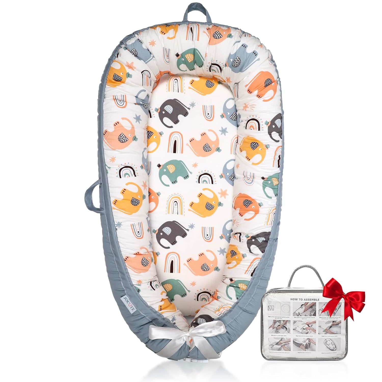 Organic Cotton Baby Lounger  Reversible, Portable, Soft & Breathable with Washable Cover | Perfect for Awake-Time Use Only - Big Elephant
