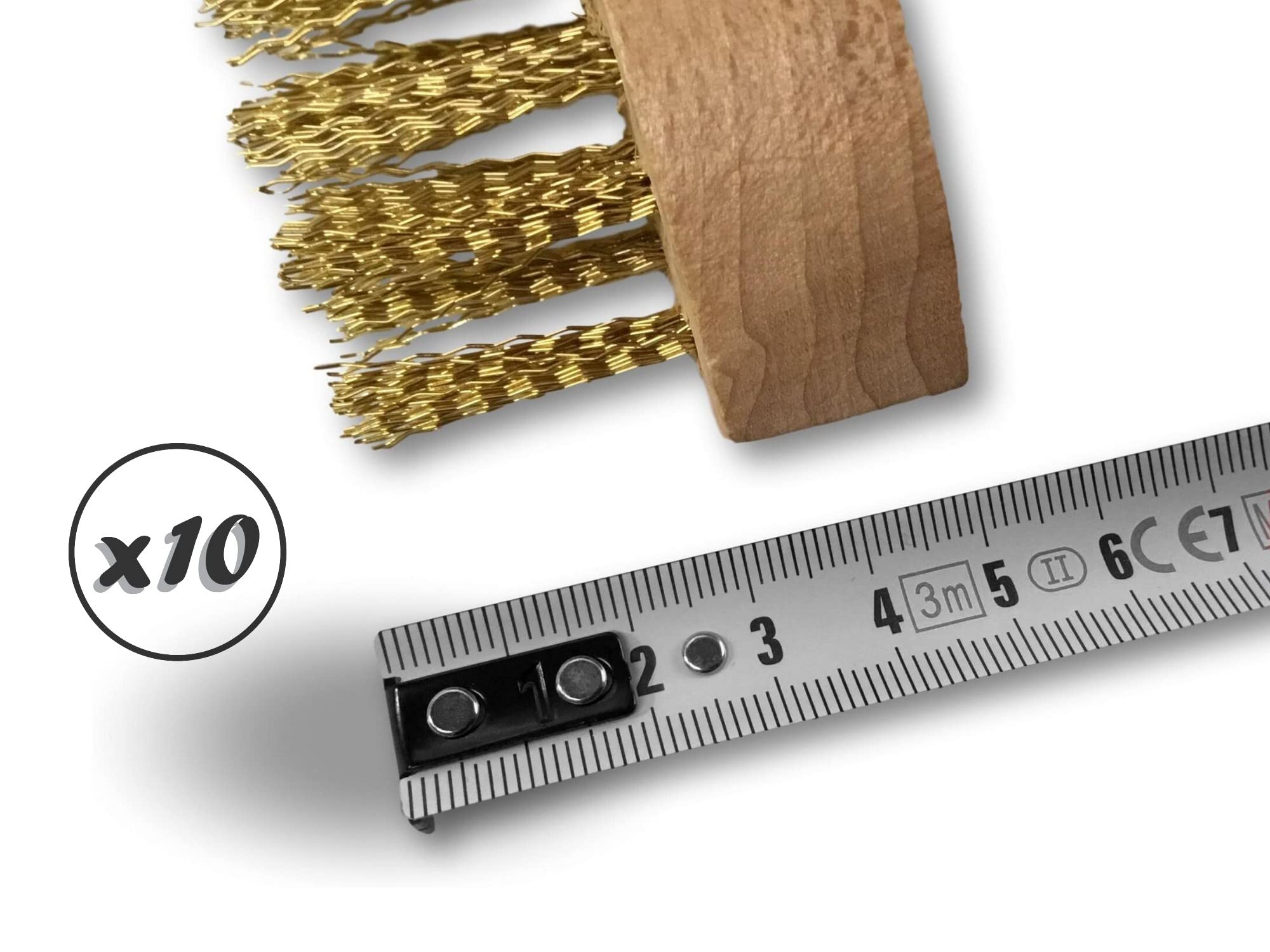 Standardowa szczotka druciana do spawania ręcznego | Zestaw 10 | 4-rzędowy mosiężny drut falisty 30 mm | Drewniany uchwyt | Szczotkowanie usuwanie rdzy | Kibros 32L4x10