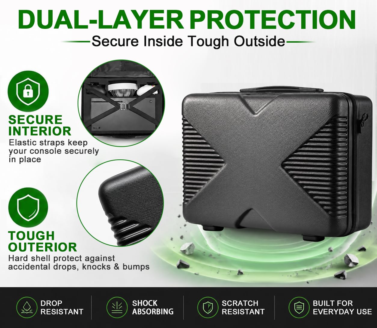 Étui de transport pour Xbox Series X, compatible avec console/manettes/casque/jeux et autres accessoires - Étui de protection avec coque rigide et mousse personnalisée pour le rangement (style Xbox