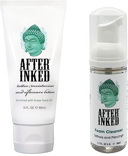 After Inked Paquete de loción de cuidado posterior para tatuajes y limpiador de espuma, con loción de tatuaje de 3 onzas y lavado de espuma de