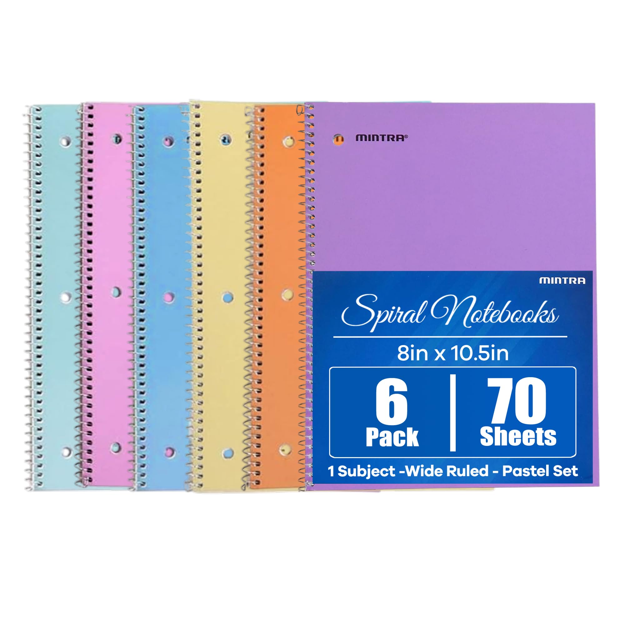 Mintra Office Spiral Notebooks, Wirebound, Journals for School, Work, Business, Aesthetic Stationery, Writing Pads, Teacher & Student Supplies (6, Pastel, Wide) — image 1
