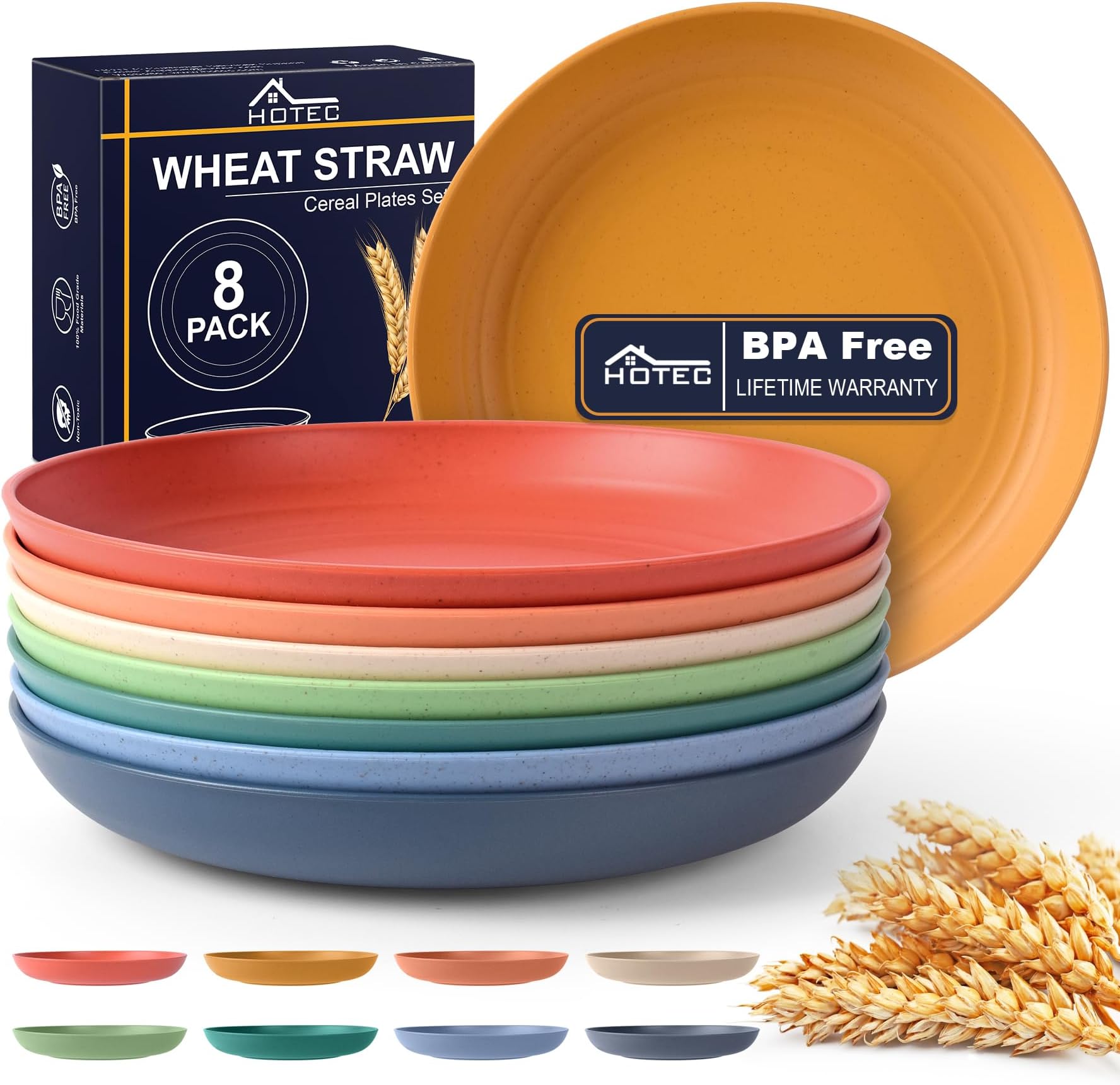 HOTEC 8-Pack 10inch Deep Dinner Plastic Plates