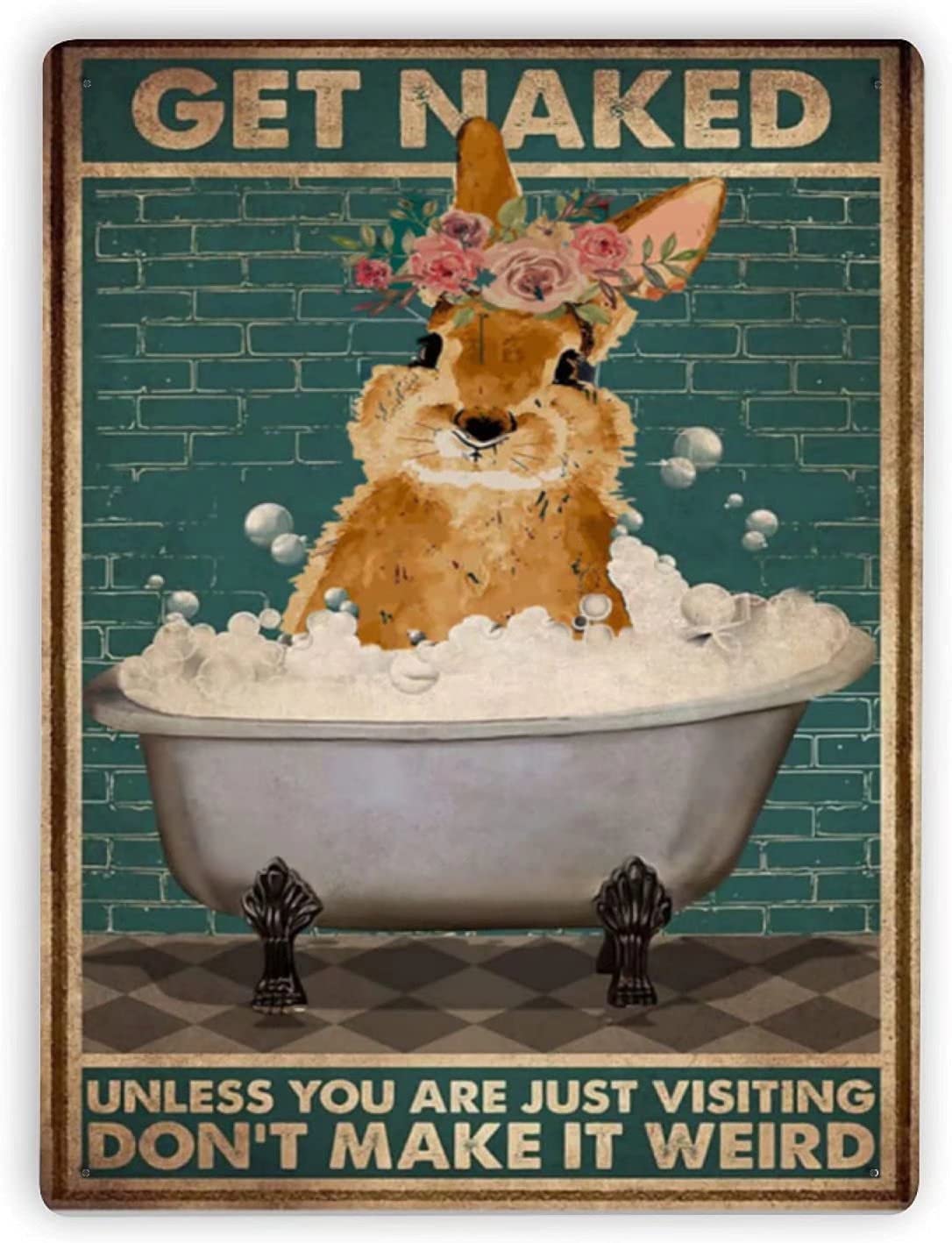 Tin Sign Bunny Bathtub Wall Retro Metal Tin Sign, Bathroom Decoration for Bars, Restaurants, Cafes and Bars, New Year, Metal Sign 8x12 Inches