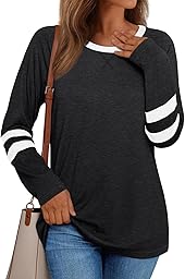 AUTOMET Women‘s Color Block Long Sleeve Shirts Crewneck, Plus Size Winter & Spring Top, Casual Fall Tee Daily Outfits