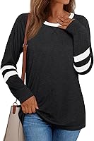 AUTOMET Women's Oversized Color Block Long Sleeve Crewneck Shirt - Plus Size Casual Tee for Fall Winter Spring