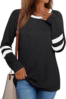 Women‘s Color Block Long Sleeve Shirts Crewneck, Plus Size Winter & Spring Top, Casual Fall Tee Daily Outfits