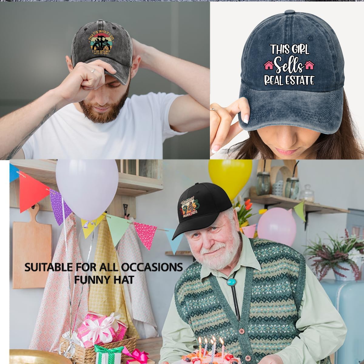 Helmet Hair Don't Care Distressed Washed Blue Baseball Cap, Vintage Adjustable Cotton Cap, Retirement Gifts for Women, Hat for Mom BFF, Birthday for Motorcycle Enthusiast Motorcycle Women - Image 6