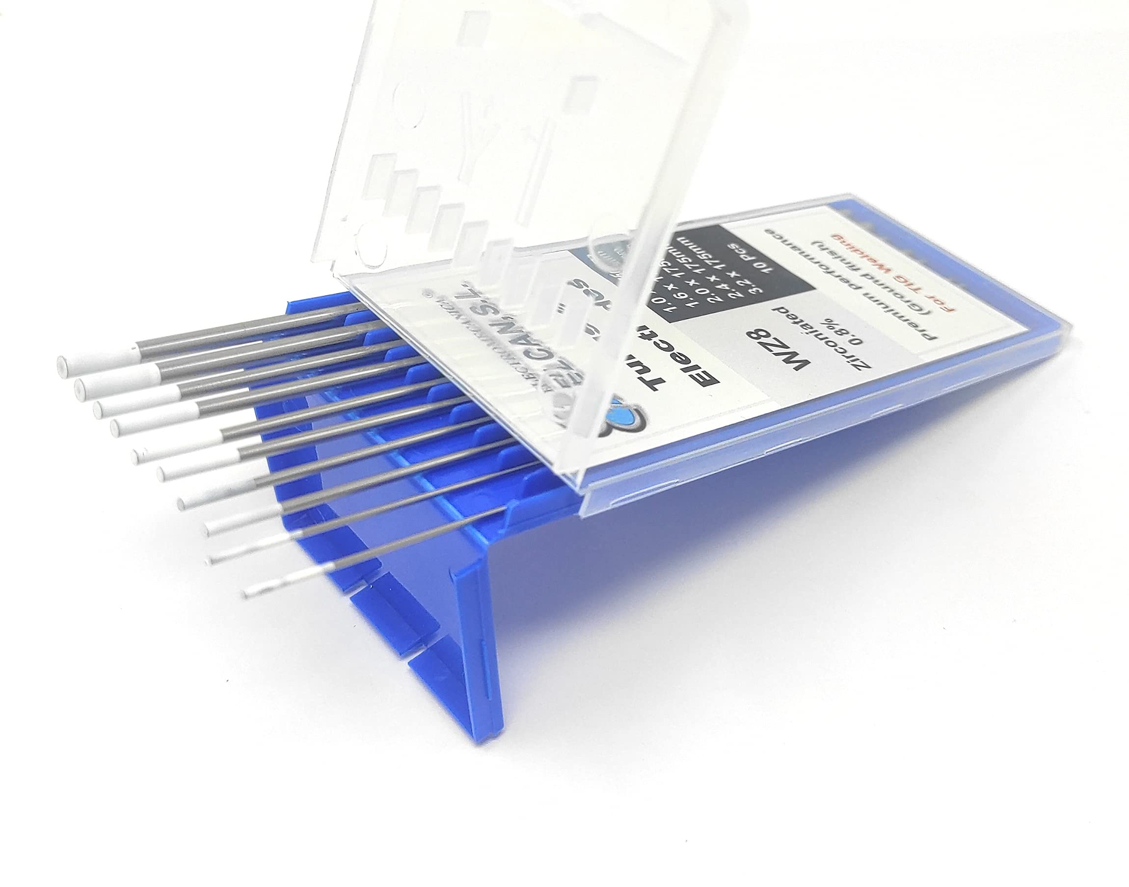 ELCAN Tungstenos soldadura TIG Zirconio 0.8% Blanco AZ8 profesional, electrodos soldadura para torcha TIG de 1,0 1,6 2,0 2,4 3,2 mm, 10 unidades - Dimensiones: 1,0/1,6/2,0/2,4/3,2 x 175 mm