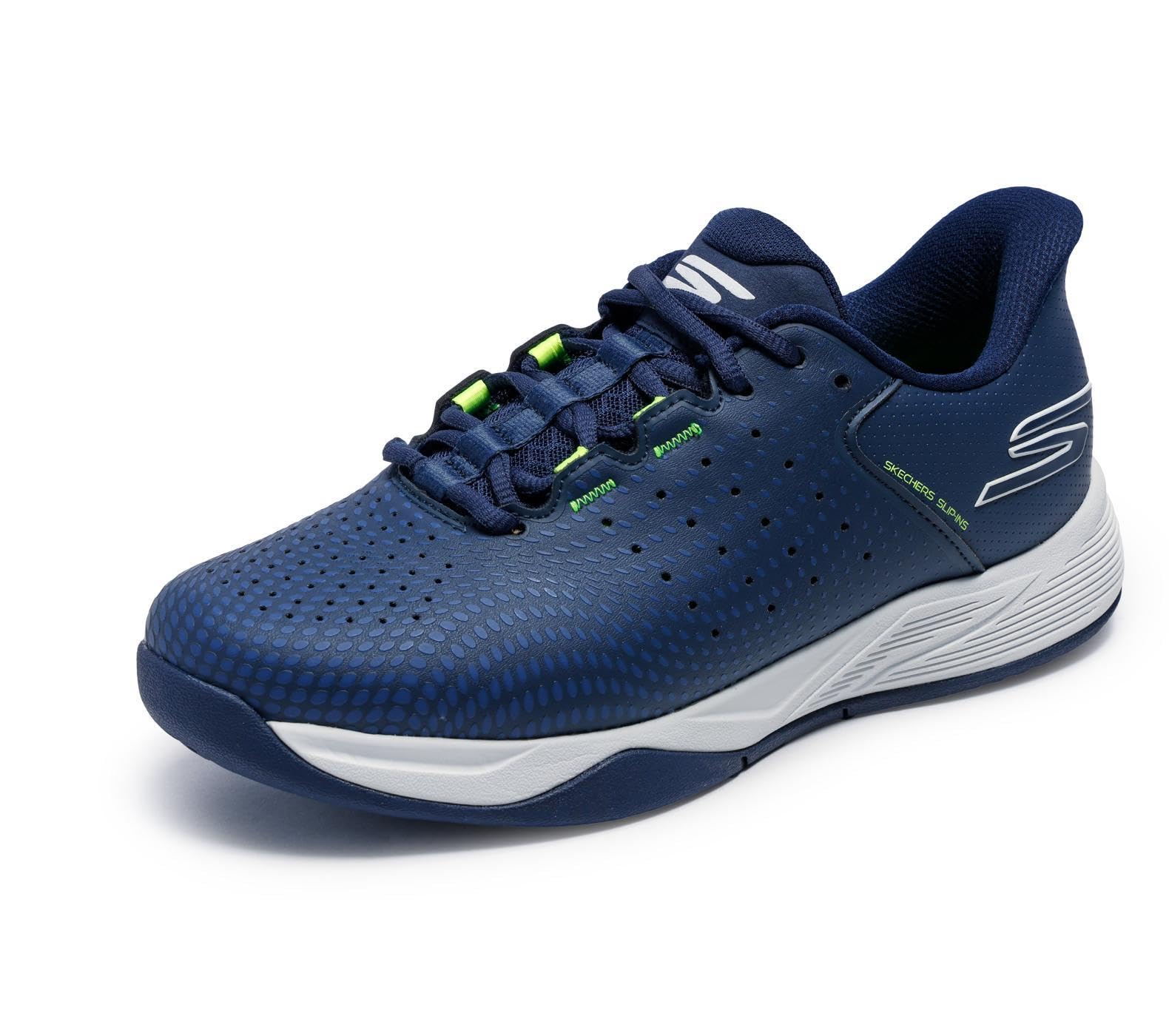 Skechers Men's Viper Court Reload Trainers, Navy Synthetic Textile Yellow Trim, 6 UK