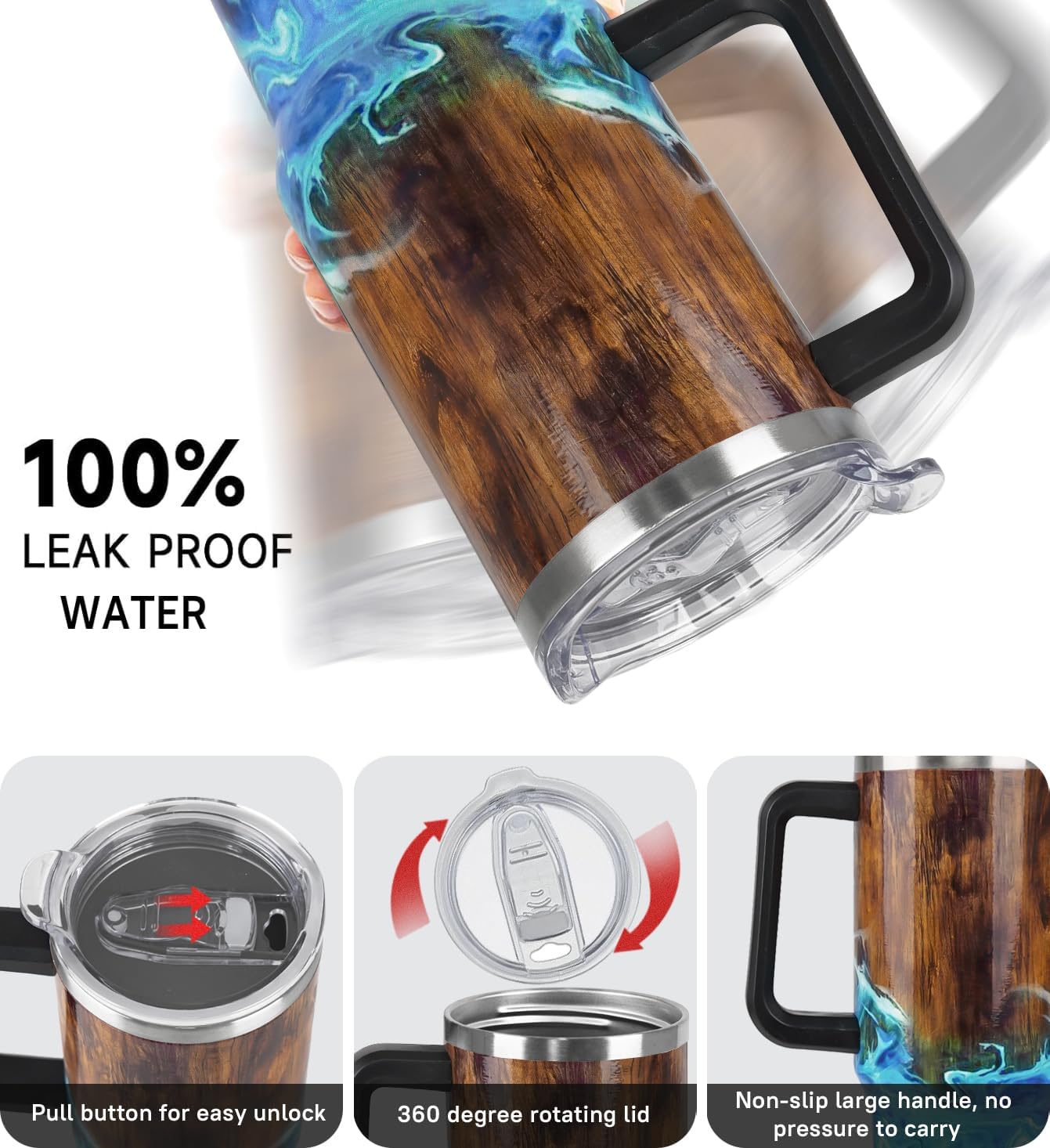 Fishing Tumbler with Handle and Straw Fish Cup Coffee Travel Mug Fishing Gifts for Dad Papa Husband Fisherman Fathers Day,Anniversary,Christmas,Birthday-40 oz Wood Grain Fishings - Image 5