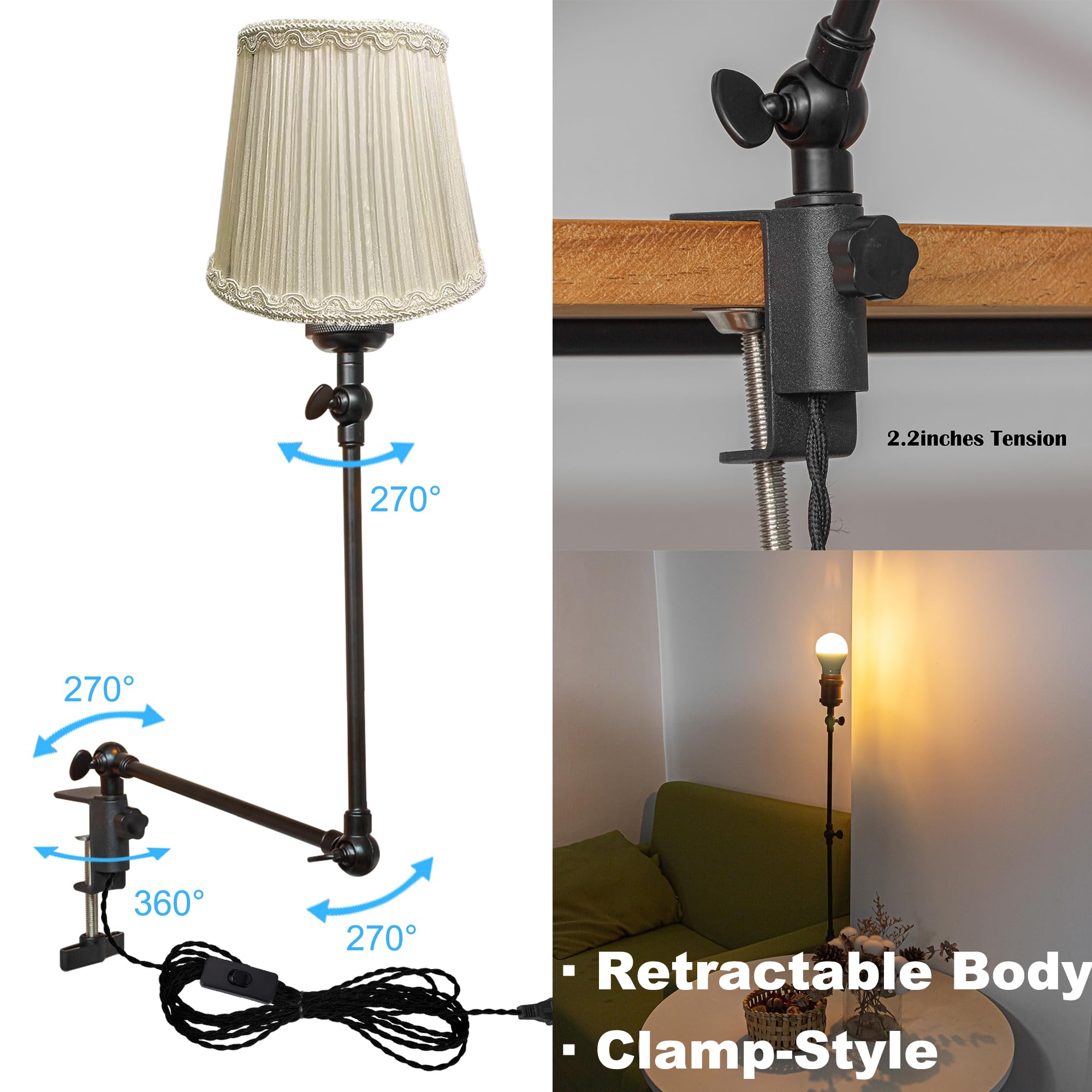 Klemmleuchte mit Fernsteuerung,1 Packung Leselampe mit 2,5 m Kabel, Dimmbar Nachttischlampe,Augenpflege Schreibtischlampe für Büro Heimgebrauch, E27 Lampenhalterung - DZ0330/6