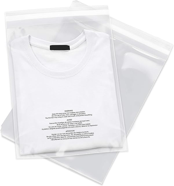 Spartan Industrial - 9 X 12 (100 Count) Self Seal Clear Poly Bags with Suffocation Warning for Packaging, T Shirts & FBA - Permanent Adhesive