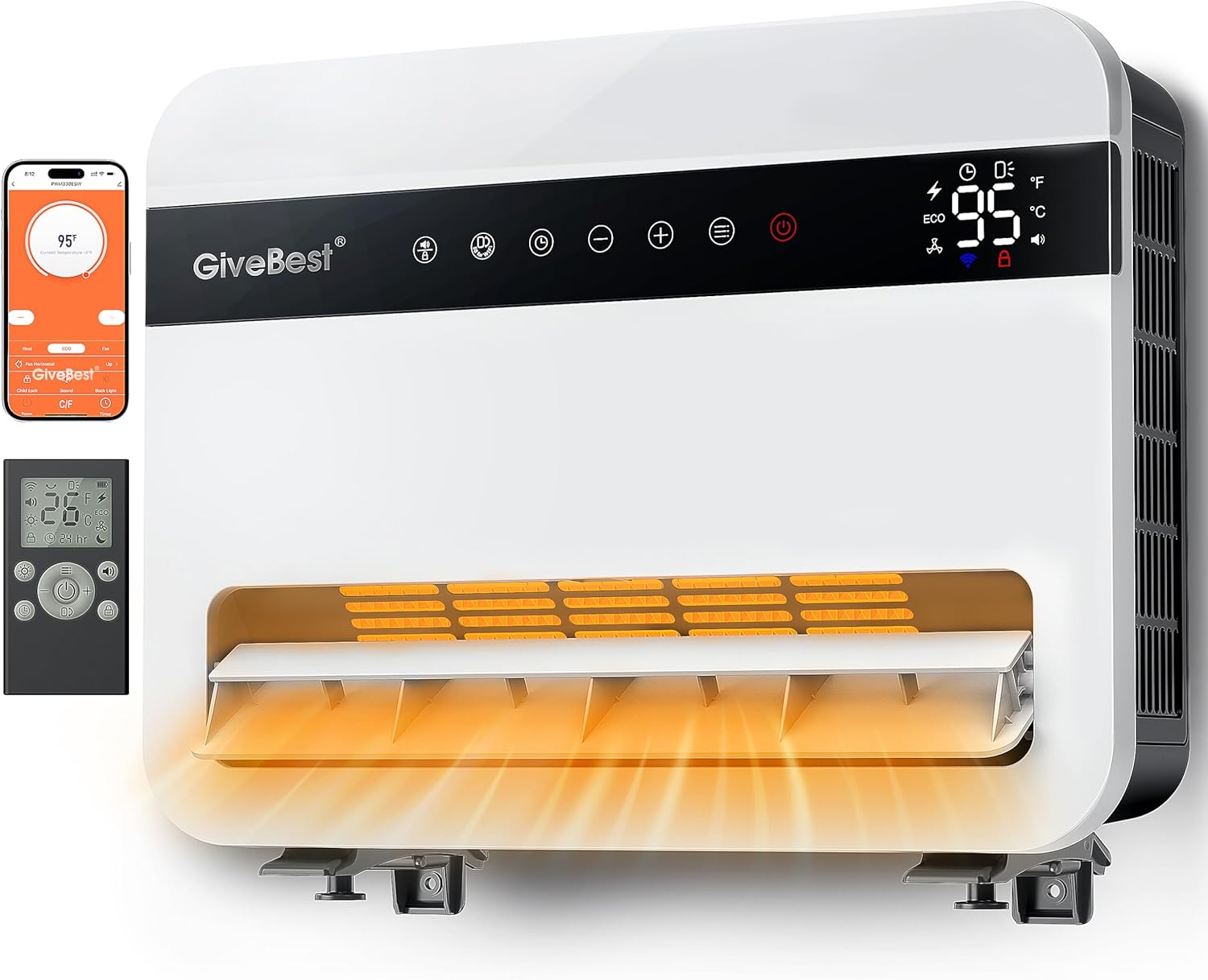 Givebest-Wall-Heater-for-Indoor-Use, 1500W Electrical-House-Heater, 120°Vertical Oscillation,Suitable with Alexa, Adjustable Thermostat, Distant Management, 24H Timer, Simple-mounted Heater for Indoor Use