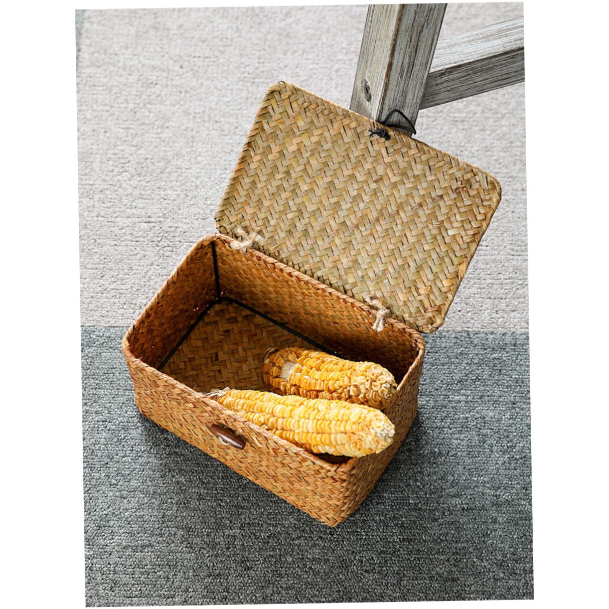 SOIMISS 3 pezzi Cesti Intrecciati in Paglia Naturale con Coperchio Contenitori Compatti e Resistenti per Frutta e Organizzazione Desktop per Casa e Regalo