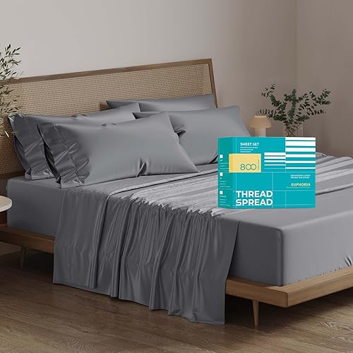 Miniatura 27 de Thread Spread - Juego de sábanas de 100% algodón egipcio con tejido de satén de 800 hilos de la colección Exotic Hotel, color blanco y marfil Blanco