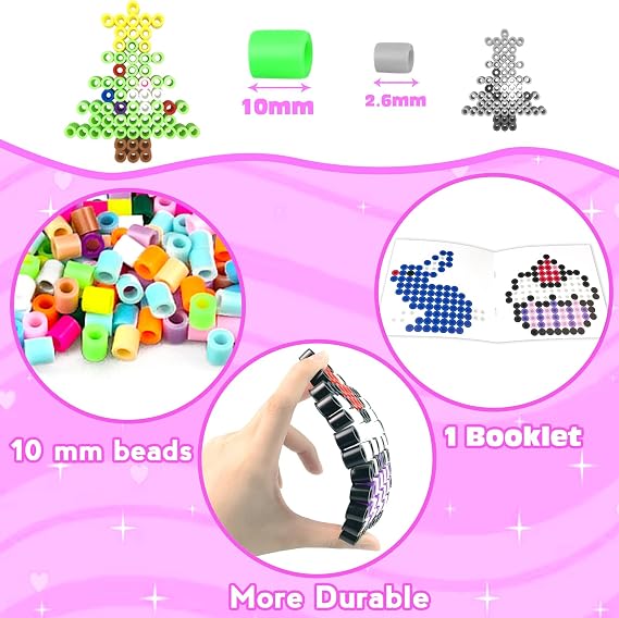 10MM Large Fuse Beads Craft Kit with Storage Box,12 Colors XL Beads,Pegboards,Ironing Papers and Accessories.Arts and Crafts Set Toys Gifts for Boys & Girls Christmas Birthday.DIY Craft Gift for Kids