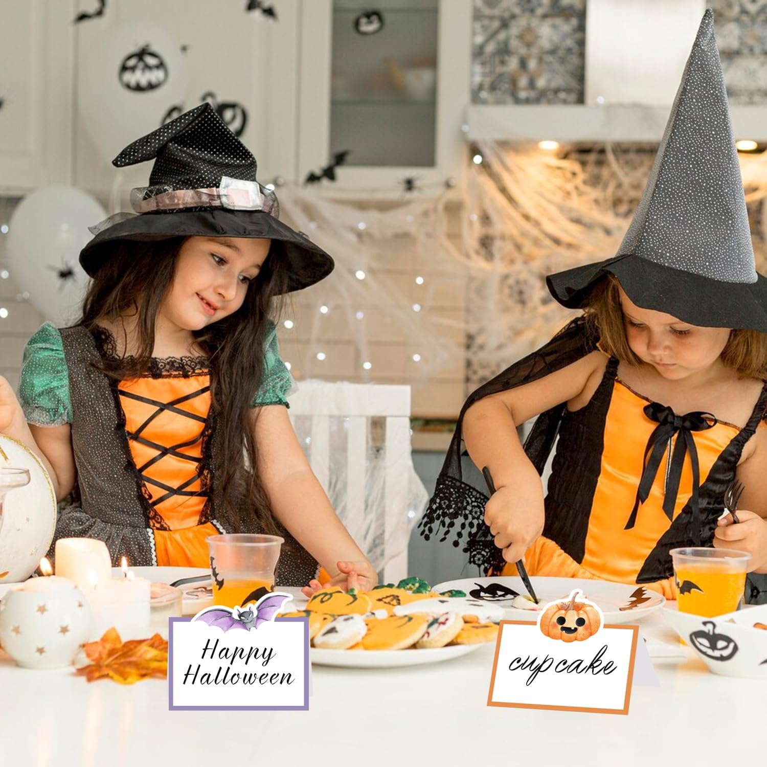 48 Pcs Halloween Buffet Food Labels, Halloween Themed Folded Place Cards