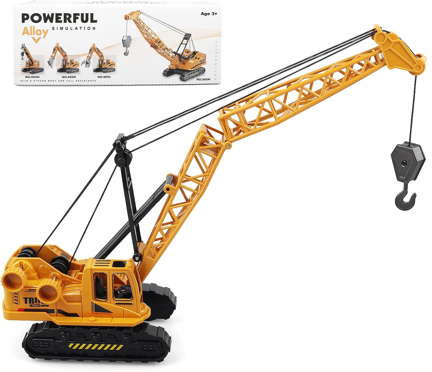 Metal ABS Crane Toy, Diecast Construction Vehicles Crane Model Car with Manual Lifting Button, Truck Building Toys for Kids Boys Ages 3-7, 8-12 Christmas and Birthday Gifts