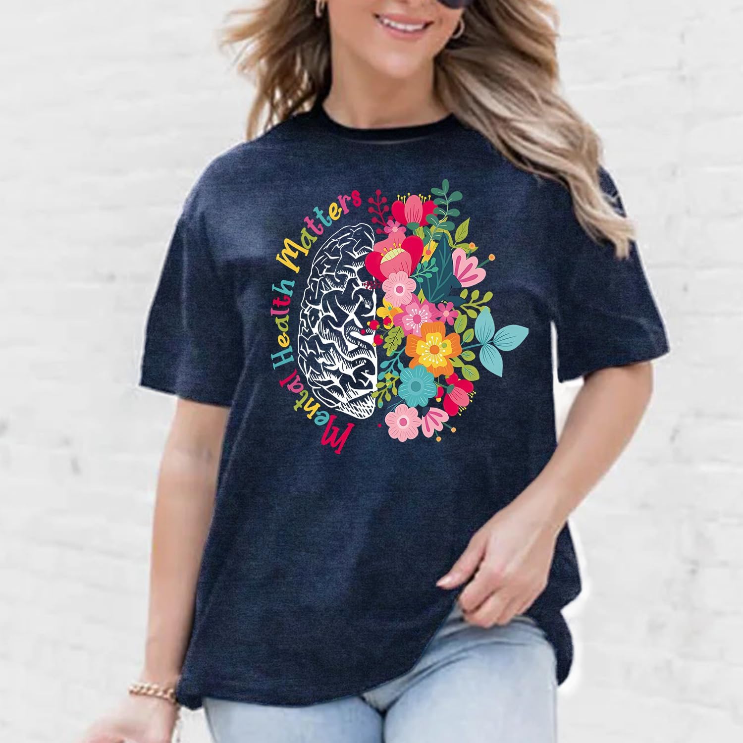 Womens Mental Health Matters Shirts Human Brain Illness Awareness T-Shirt Therapist Tee Top - Image 2