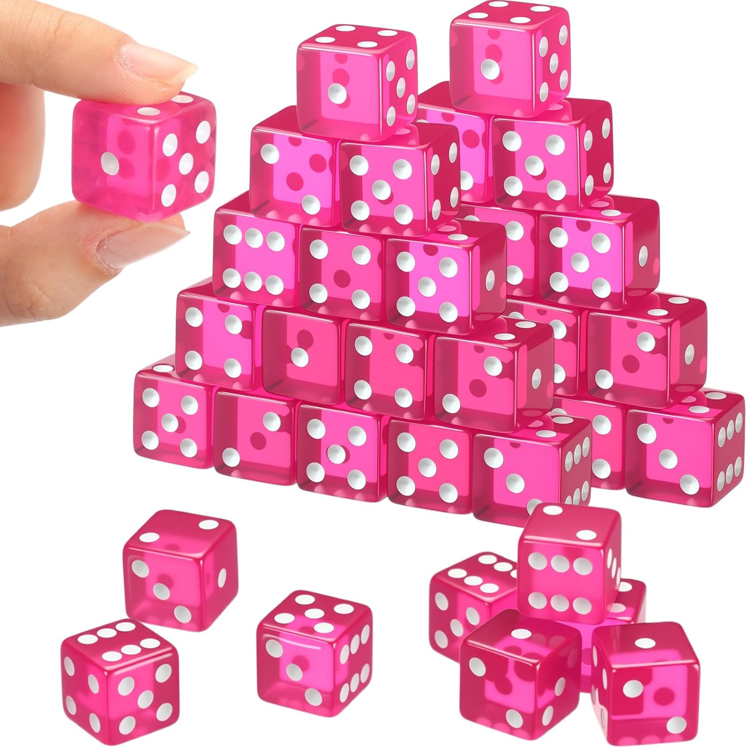 Seenelling 36 Pcs 19 mm Casino Style Craps Dice Sets Acrylic D6 Dice, Square W/Rounded Edge for Casino, Craps, Table Games and Board Games (Transparent Rose Red)