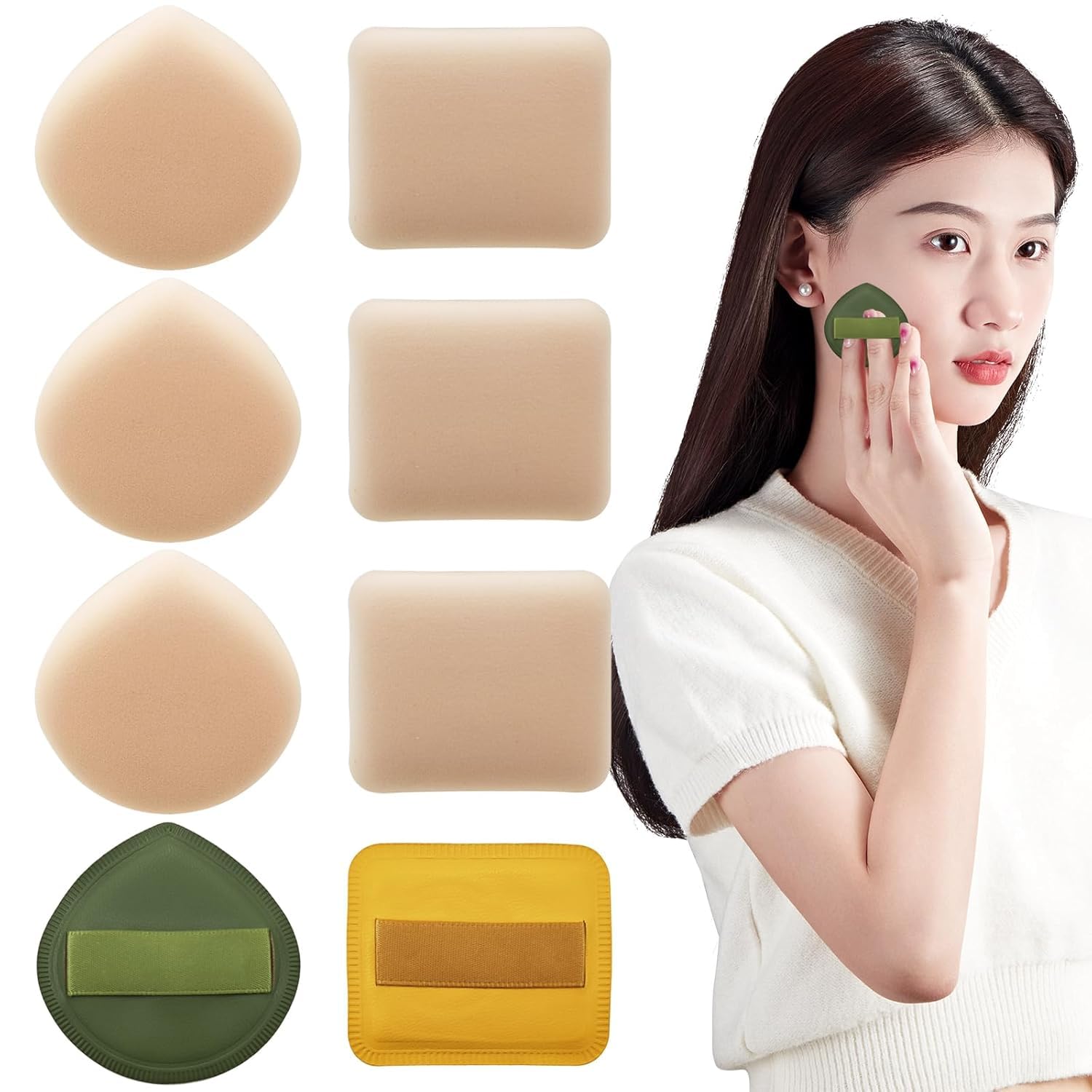 Korean Makeup Puff, 4PCS Soft Makeup Sponges Teardrop & Square Setting Powder Puff Face Makeup Cushion Puff Beauty Blender Sponge for Foundation Concealer Liquid Cream and Powder, Beginner Friendly-picture-53