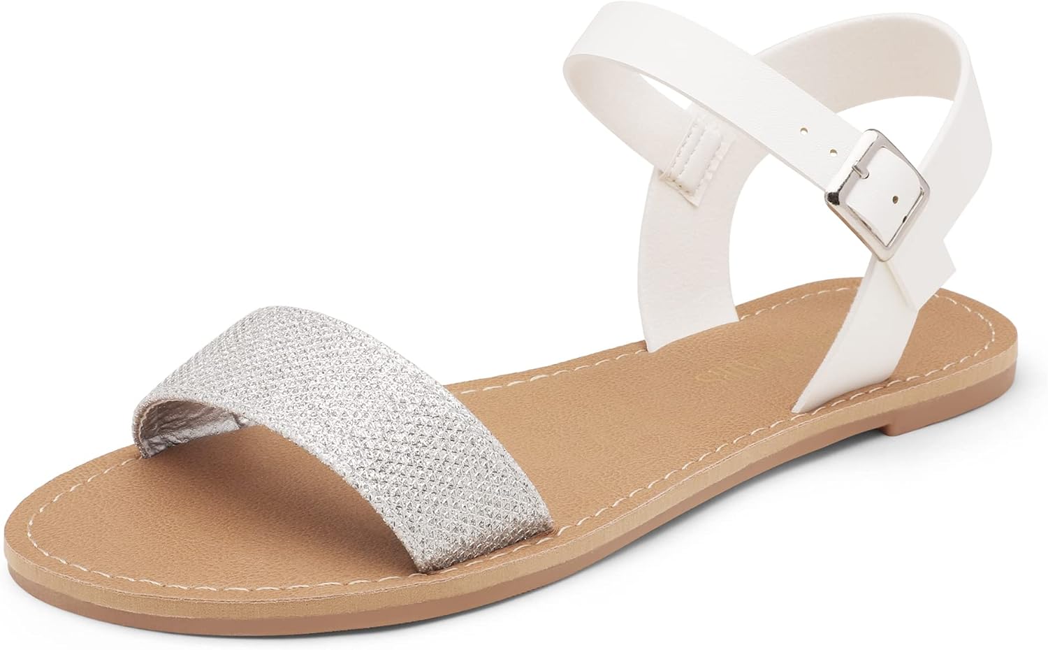 DREAM PAIRS Women's Ankle Strap Flat Sandals Open Toes One Band Buckle Summer Dressy Sandals